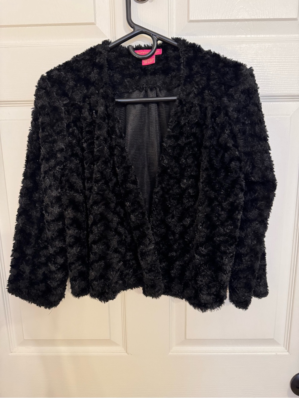 Sunny Leigh Black Faux Teddy Jacket - Open Front Cozy Style